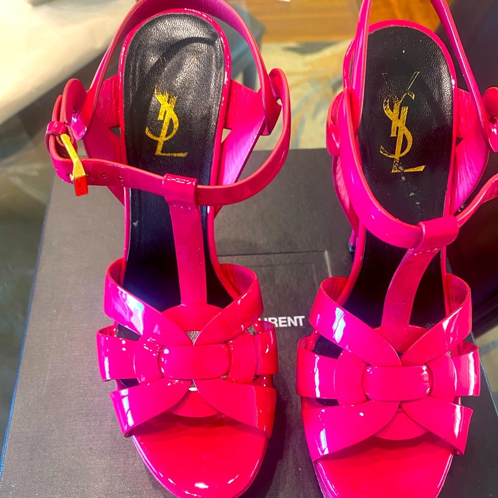 Saint Laurent tribute platform sandal in patent leather